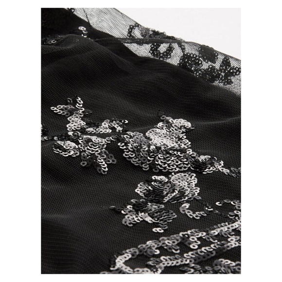 LAST ONE Black Plunge Sequin Mesh Overlay Dress - Picture 5 of 5
